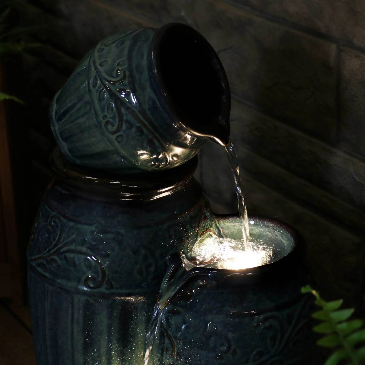 Sunnydaze Tour de Vase Ceramic Outdoor Water Fountain with Light