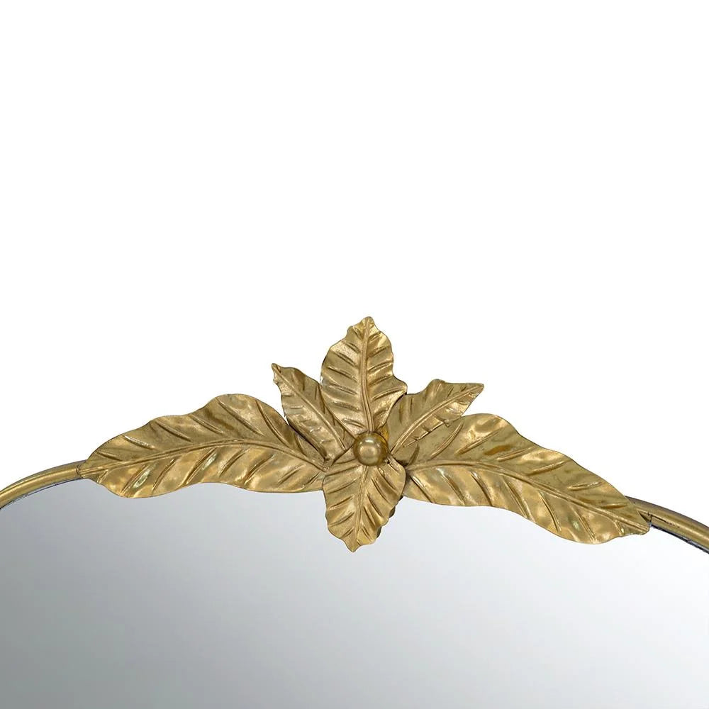 A& B Home Arched Gold Wall Mirror with Leaf Accent 39.6" x 2" x 35"