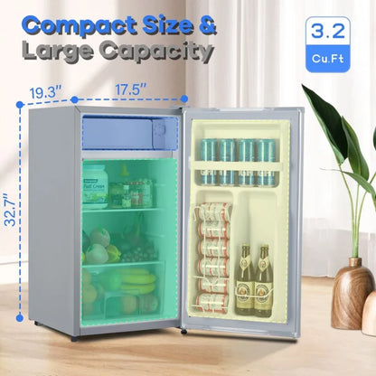 Mini Fridge with Freezer, 3.2 Cu. Ft Small Refrigerator with Adjustable Thermostat, Reversible Door for Home Office, White