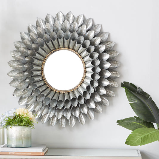 DecMode 32"W, 32"H Round Wall Mirror, Grey