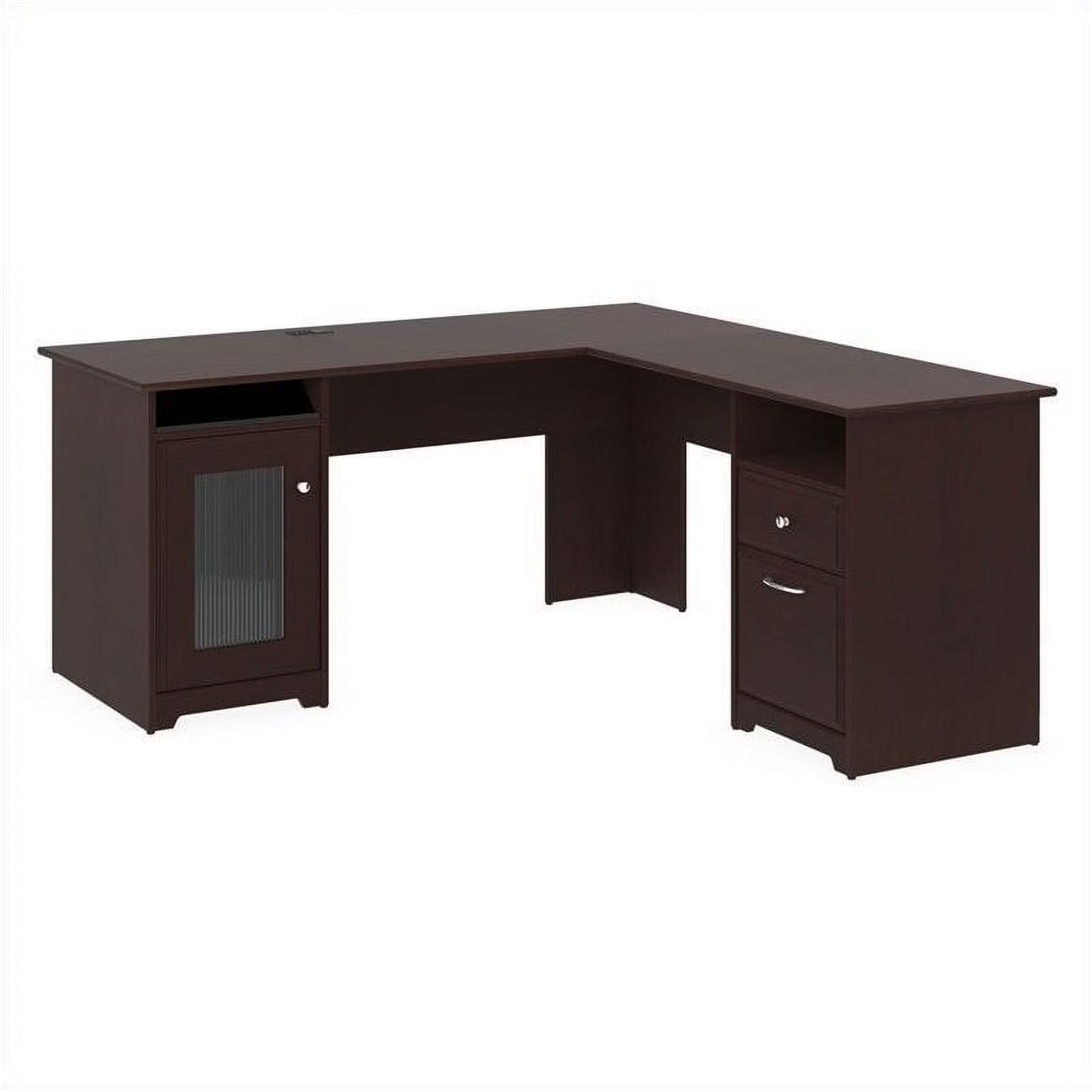 Pemberly Row 60" Home Office L-Shape Desk with 4-Port USB Hub and File Drawer in Heather Gray