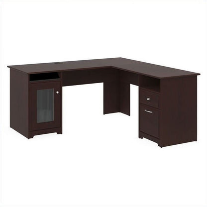 Pemberly Row 60" Home Office L-Shape Desk with 4-Port USB Hub and File Drawer in Heather Gray