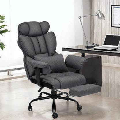 Hoffree Big and Tall Fabric Office Chair 450lbs, Executive Desk Chair with Massage Ergonomic Computer Chair with Footrest Reclining Desk Office Chair with Lumbar Support for Home Office