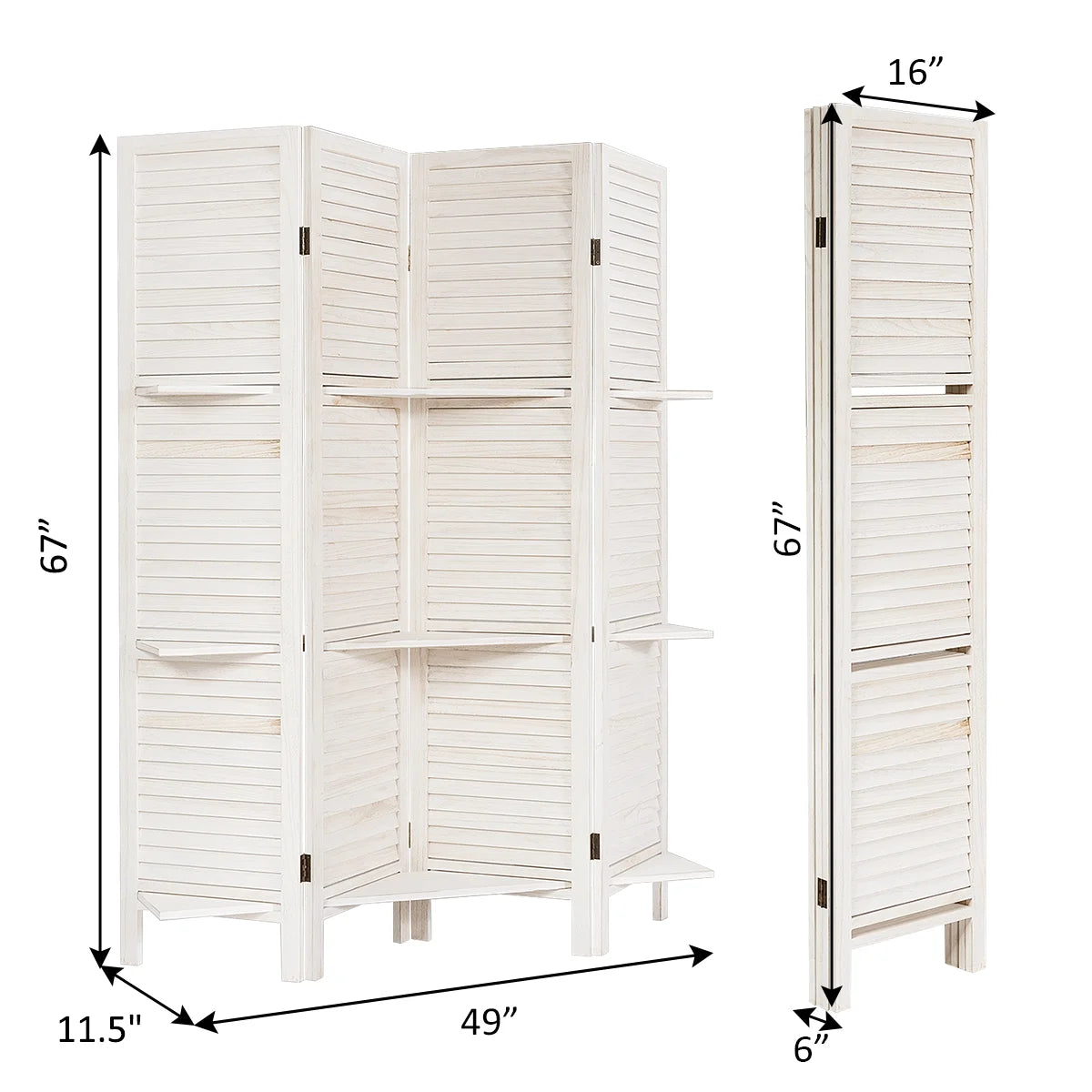 Costway 4 Panel Folding Room Divider Screen W/3 Display Shelves 5.6 Ft Tall