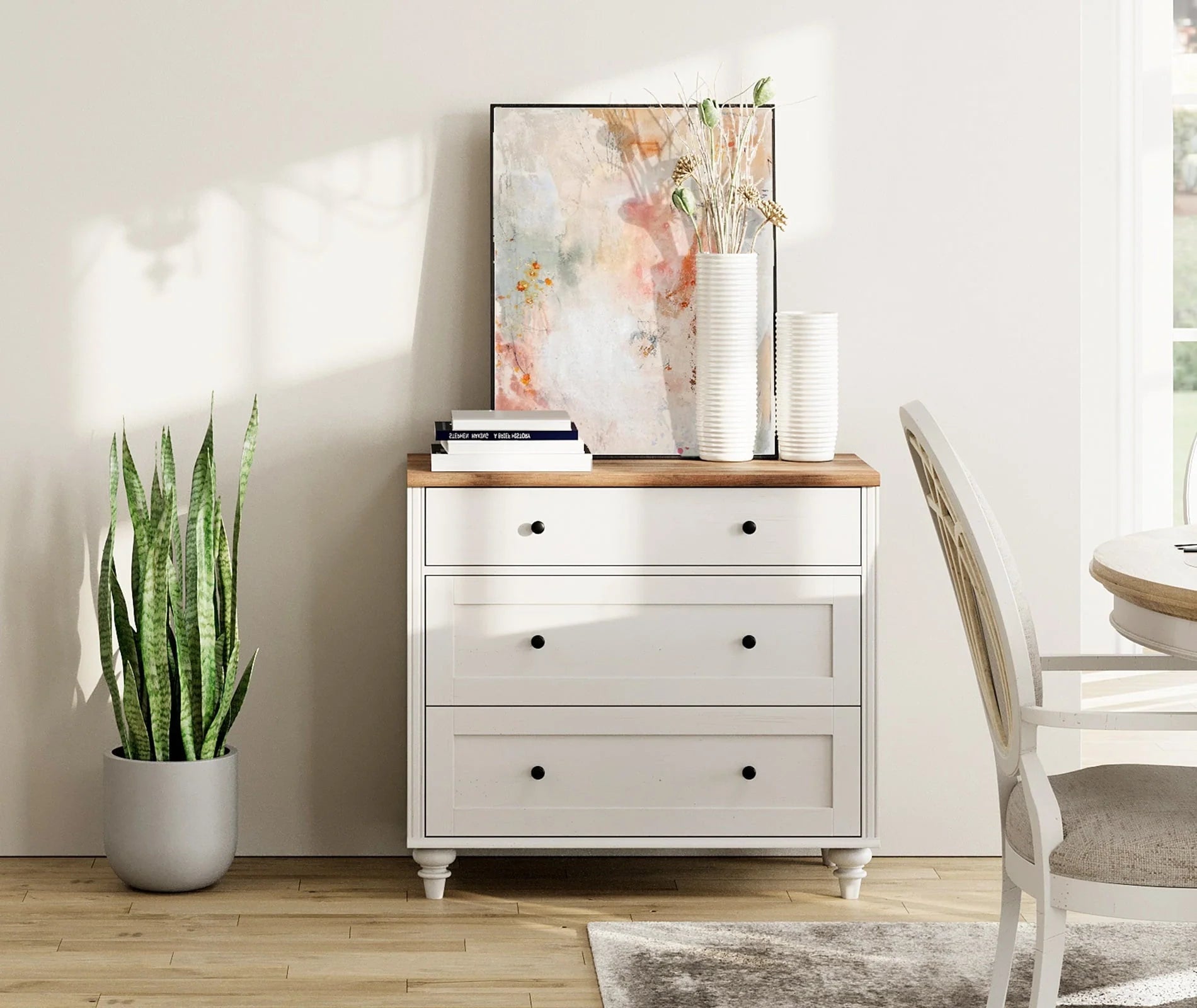 3 Drawer Dresser for Bedroom, White Baby Dressers Wood Mid Century Modern Closet Storage Organizer for Living Room, Nursery, Kids Room