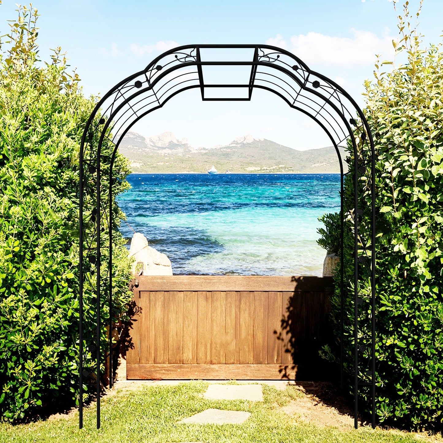 74"x98" Metal Garden Arch Arbor Trellis for Climbing Plants Roses Outdoor Décor White