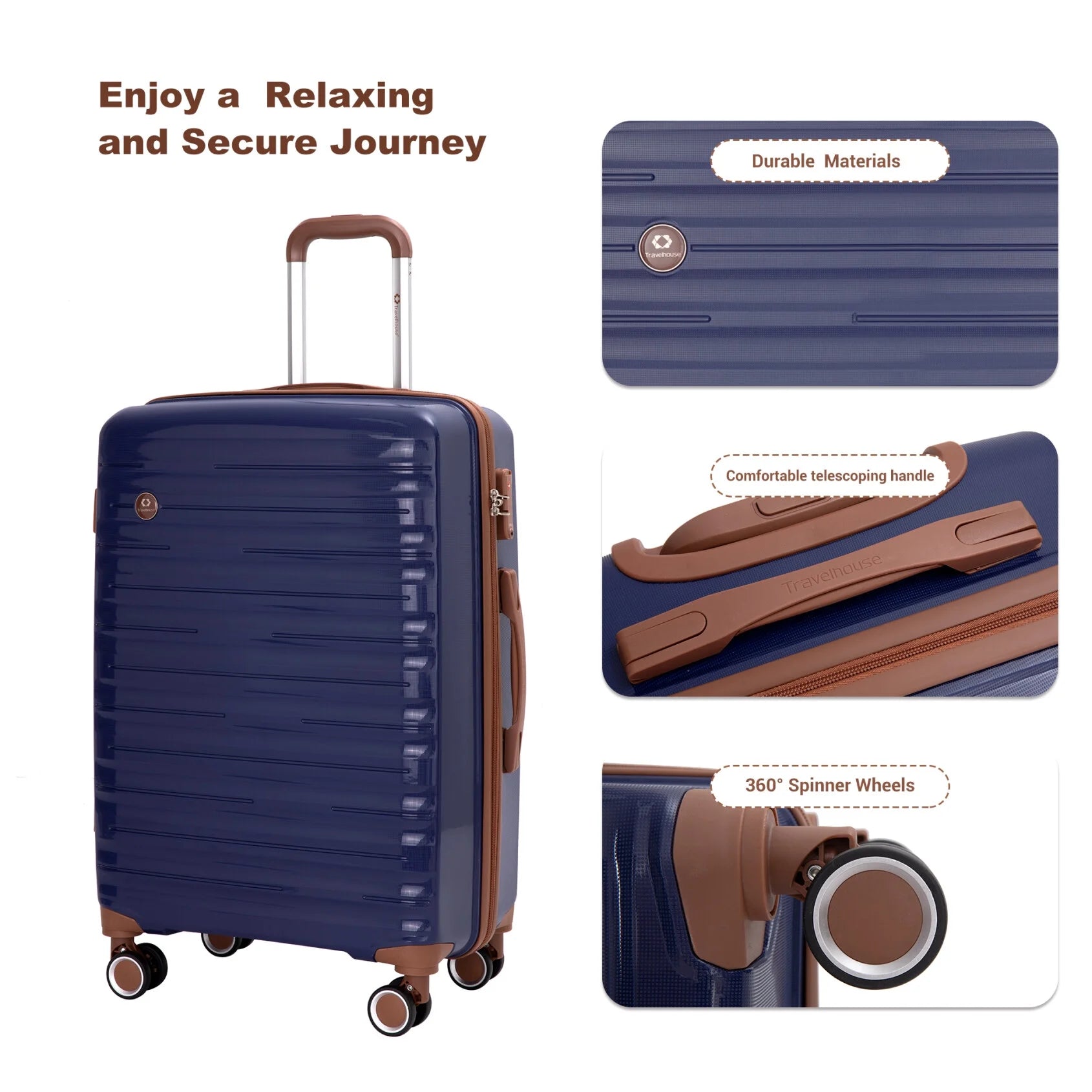 5-Piece Polyester Luggage Set with TSA Lock, Expandable Carry-On Suitcase and 360° Spinner Wheels in Blue, Complete Travel System for Versatile Packing