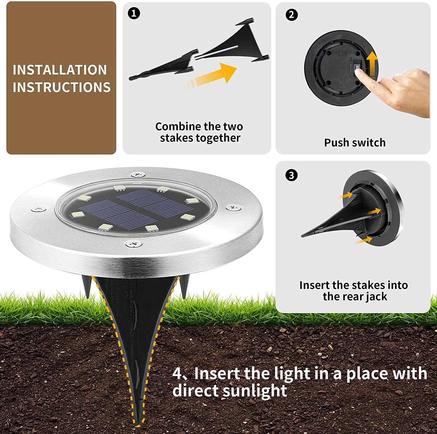 Solar Garden Lights Outdoor 16 LED In-ground Lights Landscape Lighting Stainless Steel Pathway Lights for Walkway Patio Yard Lawn Driveway Flowerbed Courtyard,(4 Pack)
