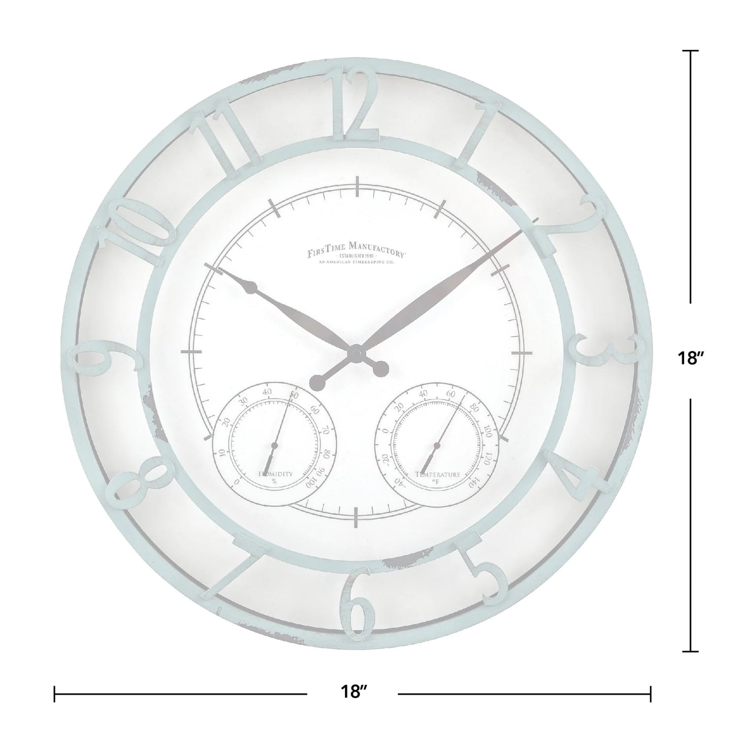 FirsTime & Co. Teal Laguna Outdoor Wall Clock, Farmhouse, Analog, 18 x 2 x 18 in