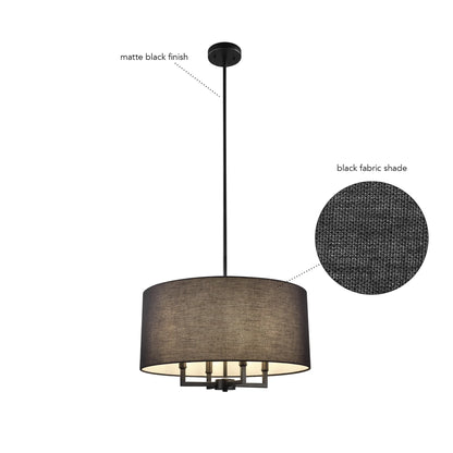 Globe Electric 60340 Emery 4 Light 20" Wide Drum Pendant - Black