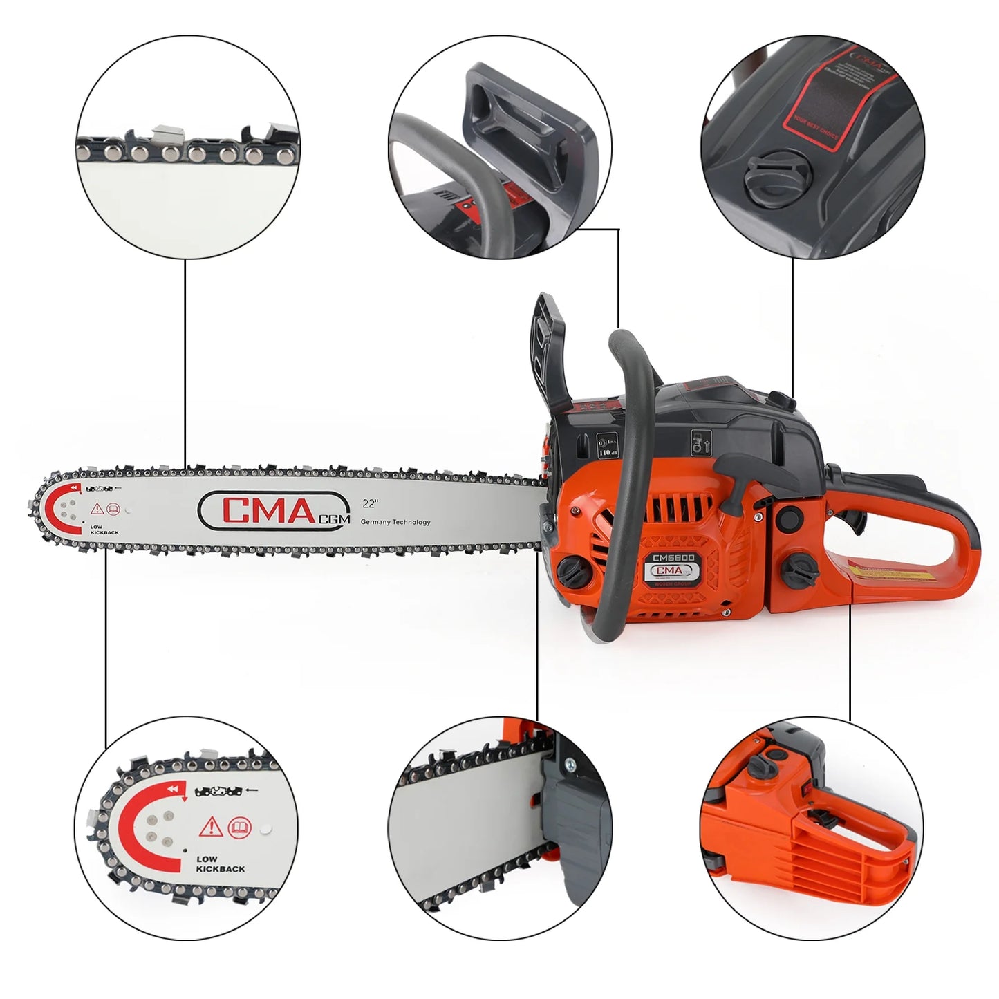 TOPTENG Gas Cordless Chainsaw 24 inch, 2-Cycle Gasoline Powered Chain Saw, 68CC Handheld Cordless Chainsaw, Automatic Chain Oiler, Garden Tool for Cutting Wood Trees