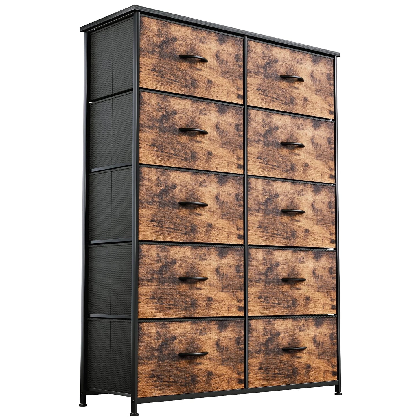 Dextrus Tall 10 Drawer, Fabric Storage Tower-Organizer Unit for Bedroom, Living Room, Hallway, Closets & Nursery Dresser, Rustic Brown