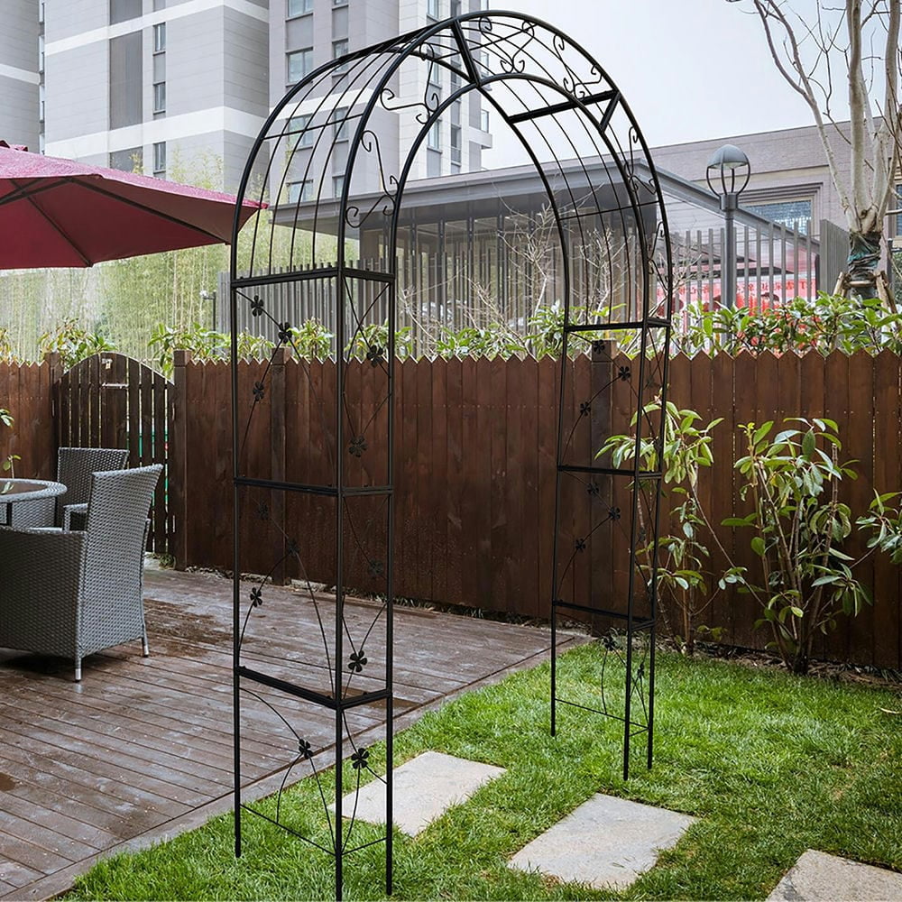 Barara King Garden Plants Arch Trellis,Metal Garden Arch with doors Garden Arbor Trellis Climbing Plants Support Arch Wedding Arch Black