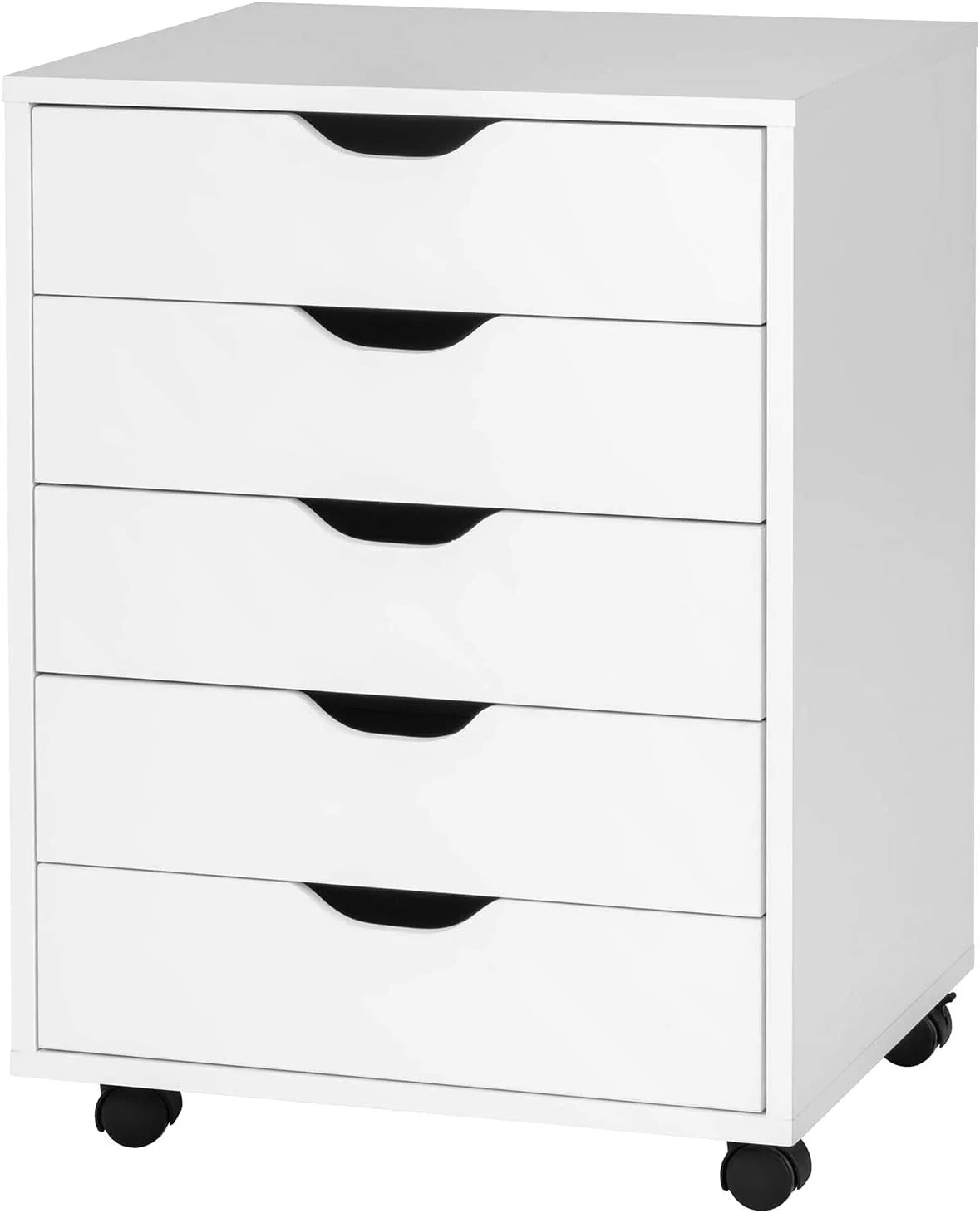 DWVO Wood File Cabinet Rolling Cart 5 Drawer Home Office Storage Organizer White