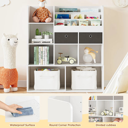 Toy Storage Organizer 47.8in Kids Bookshelf with Drawers Modern Bookcase with Cubbies Floor Storage Cabinet Wooden Toy Chest Playroom, Classroom, Nursery, Kids Room (White)