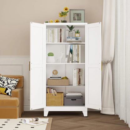 Metal Storage Cabinet - 61" Tall Steel File Cabinets with 2 Doors and 3 Adjustable Shelves Versatile Storage Pantry Cabinet for Home Office Warehouse Garage or Outdoor (White)