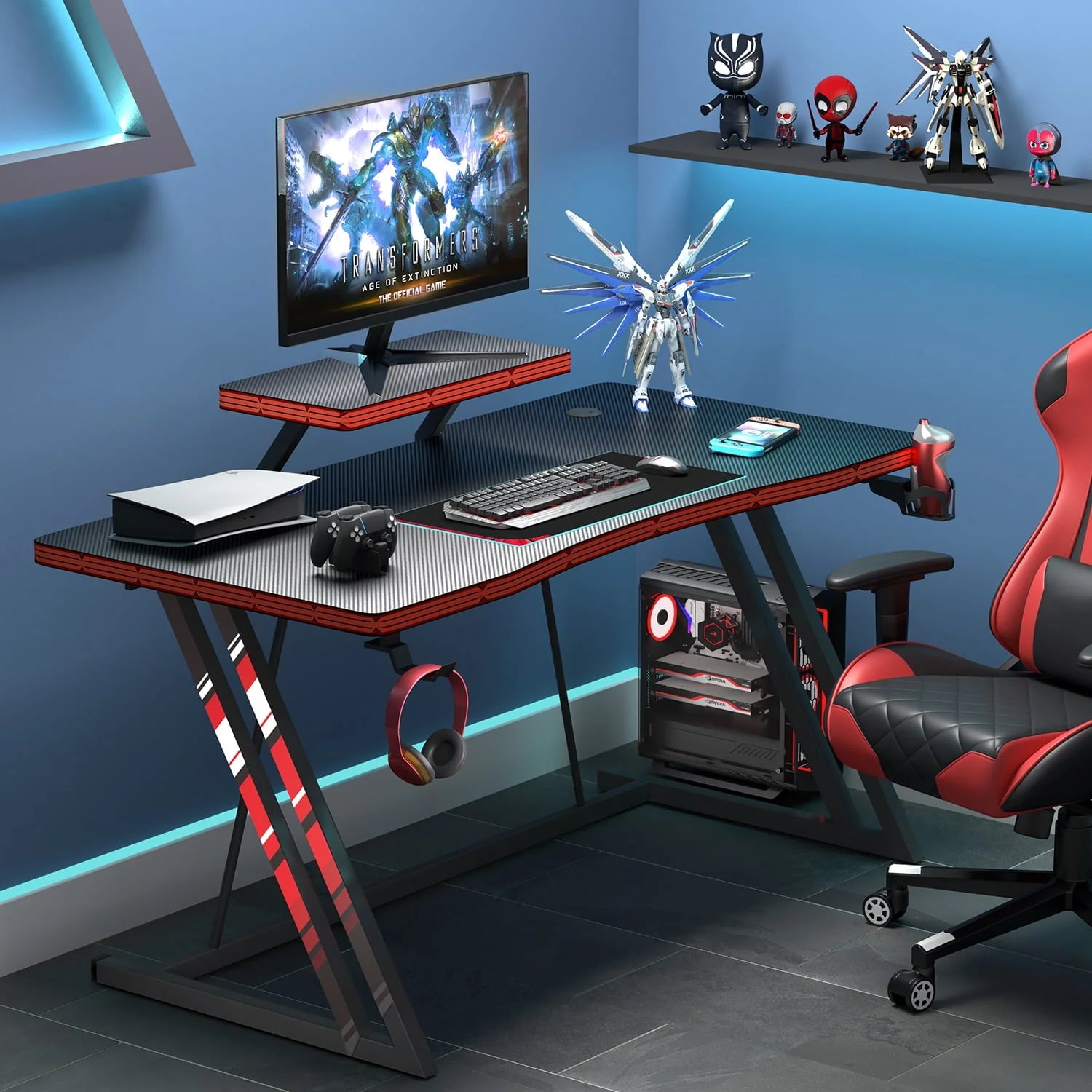 LACOO 47.2-Inch Gaming Desk Home Office Desk Modern Style Writing Table with Cup Holder Headphone Hook, Black