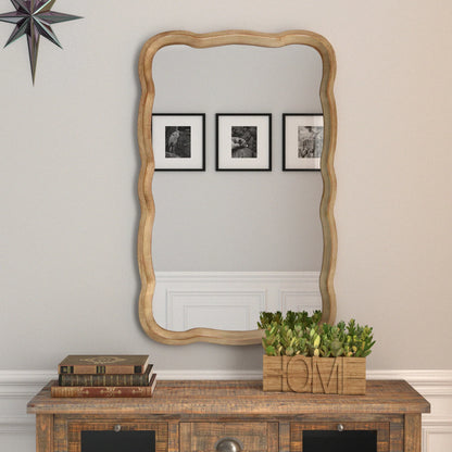 COZAYH Curved Wood Frame Accent Mirror, Farmhouse French Country Decorative Wall Mirror, Rectangle 23.5" L x 38" W, Natural