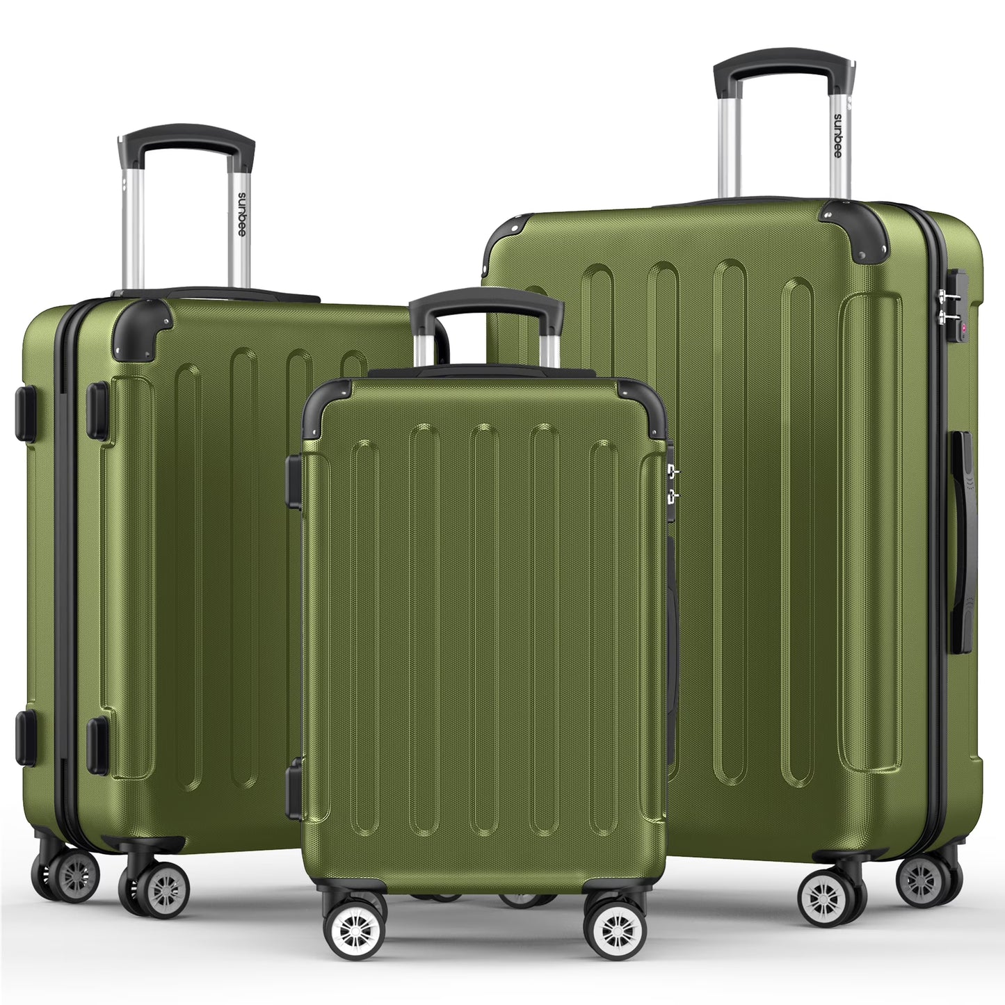 Sunbee 3 Piece Luggage Sets Hardshell Lightweight Suitcase with TSA Lock Spinner Wheels, Black