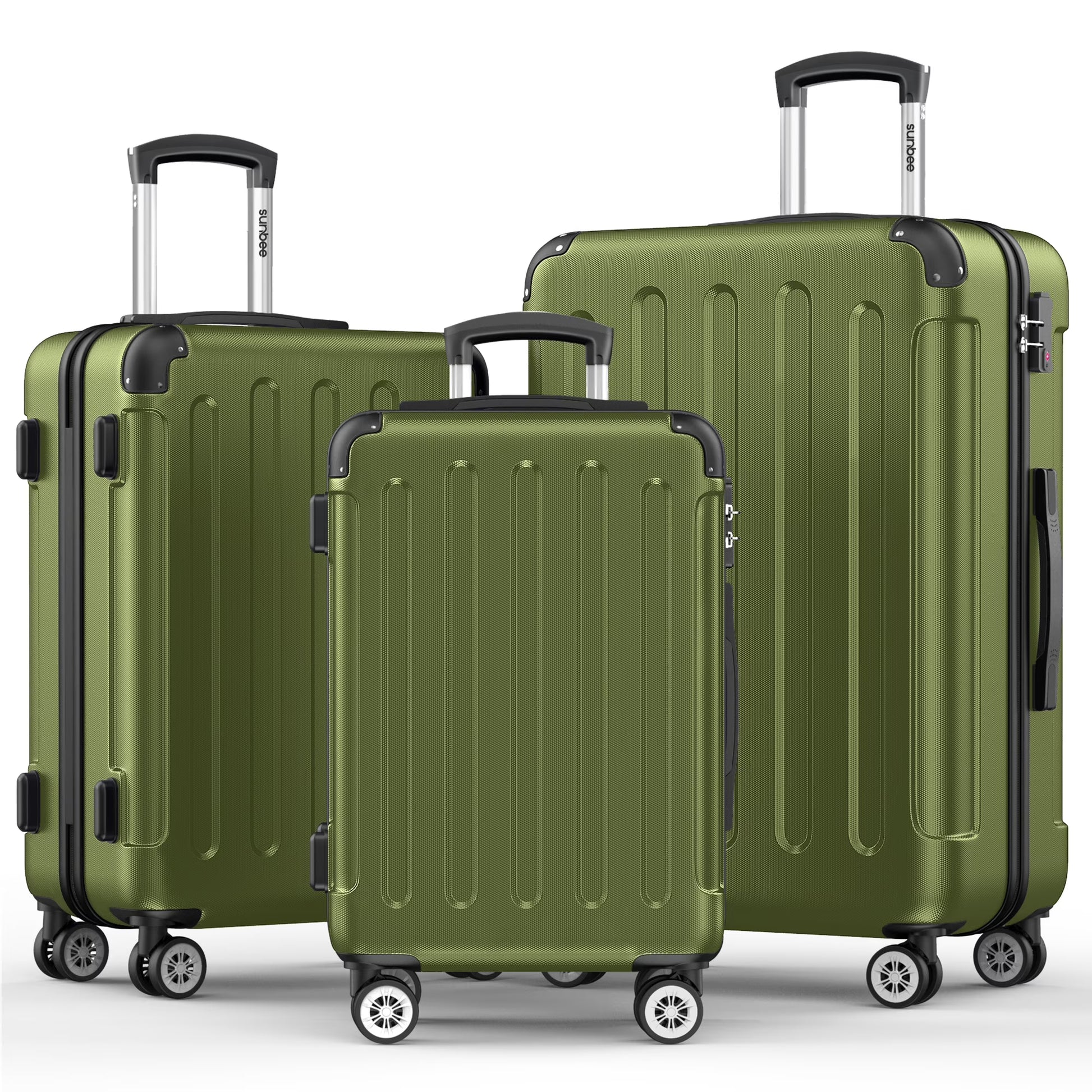 Sunbee 3 Piece Luggage Sets Hardshell Lightweight Suitcase with TSA Lock Spinner Wheels, Black