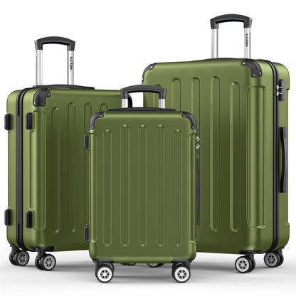 Sunbee 3 Piece Luggage Sets Hardshell Lightweight Suitcase with TSA Lock Spinner Wheels, Black