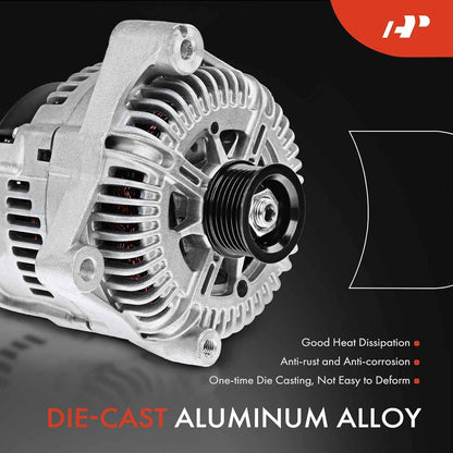 A-Premium Alternator Compatible with BMW E53 E70 X5 2004-2006, E60 545i 2004-2005, E63 650i 2007-2010, E65 745i, 745Li, 750i, Alpina B7, 4.4L 4.8L, 12V 180Amp Clockwise 6-Groove Pulley