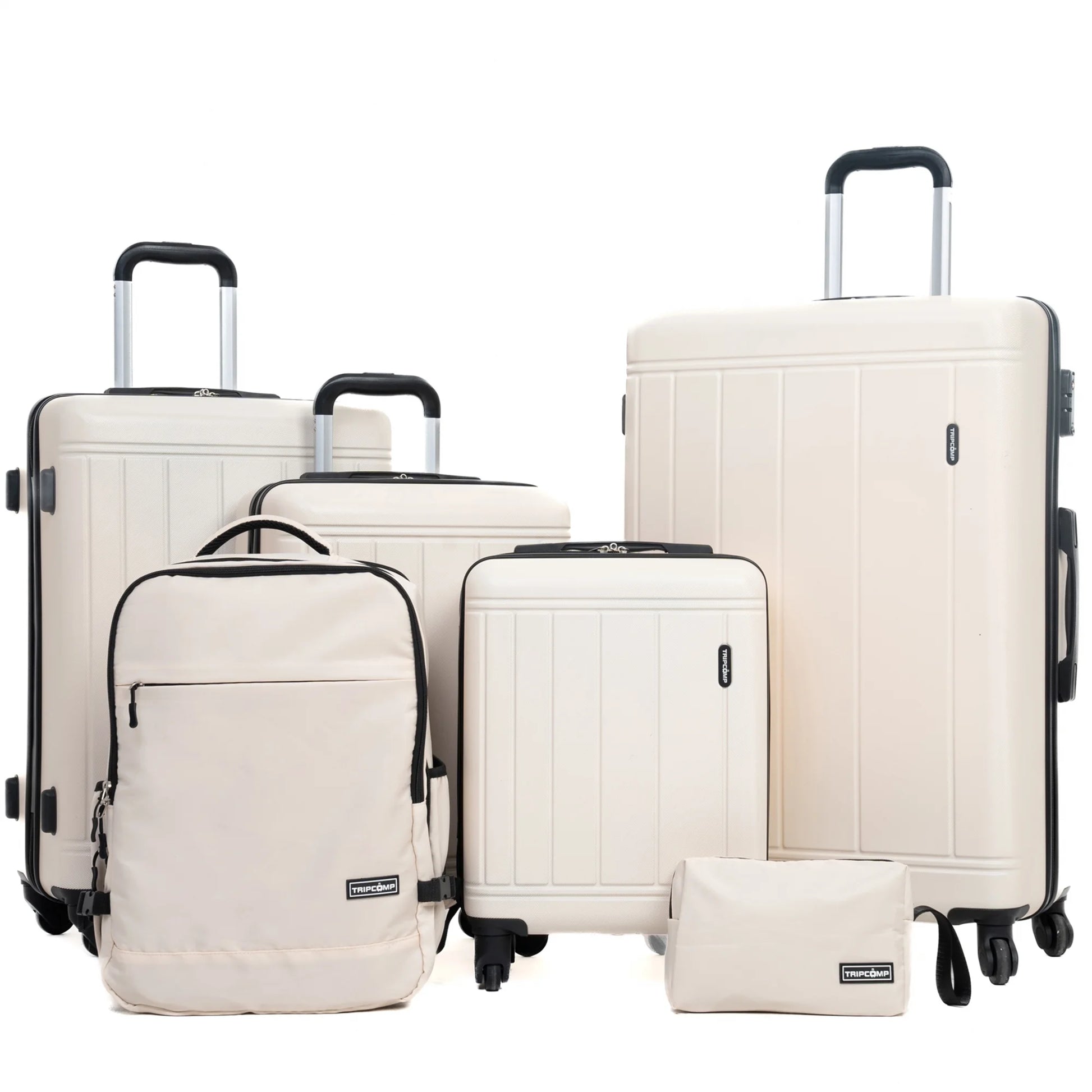 Tripcomp 6 Piece Hardside Luggage Sets Spinner Wheels with TSA Lock Lightweight Suitcase with backpacks(White)