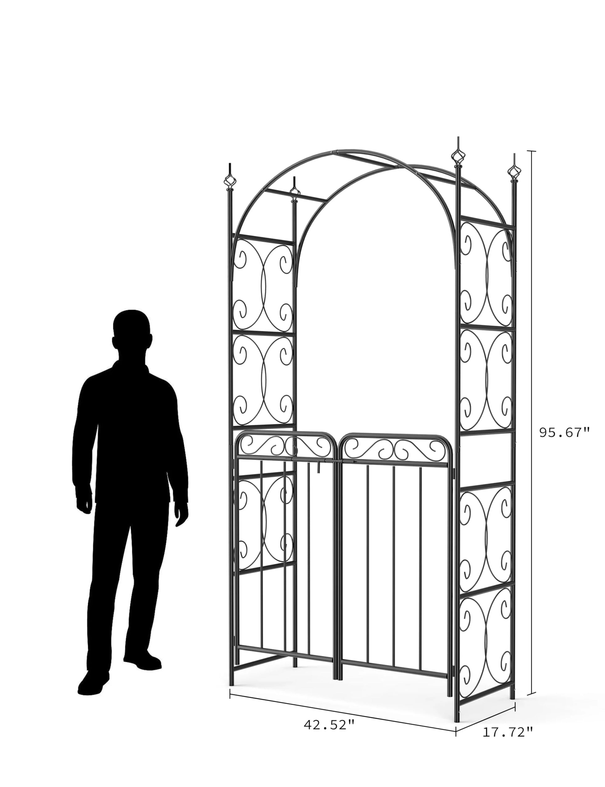 Kselythan 8FT Black Garden Arch with Gate,Heavy-Duty Metal Arbor for Wedding Decor,Garden Arbor Trellis for Climbing Plants,Sturdy Steel Archway for Climbing Roses & Vines,Perfect for Patio,Backyard