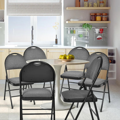 Giantex 6-Piece Commercial Folding Chairs w/Upholstered Padded Seat & Back, Fabric Seating for Home Office Wedding Party, Grey