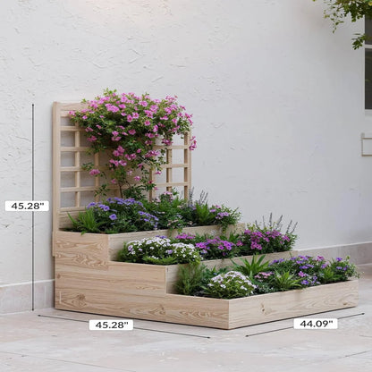 Large Raised Garden Bed with Trellis,3 Tier Standing Planter Box with Open-Base,Outdoor Elevated Garden Trellis for Vine Climbing, Flower Vegetable Fruit Herb Growing