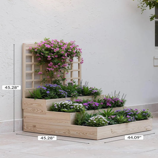 Large Raised Garden Bed with Trellis,3 Tier Standing Planter Box with Open-Base,Outdoor Elevated Garden Trellis for Vine Climbing, Flower Vegetable Fruit Herb Growing