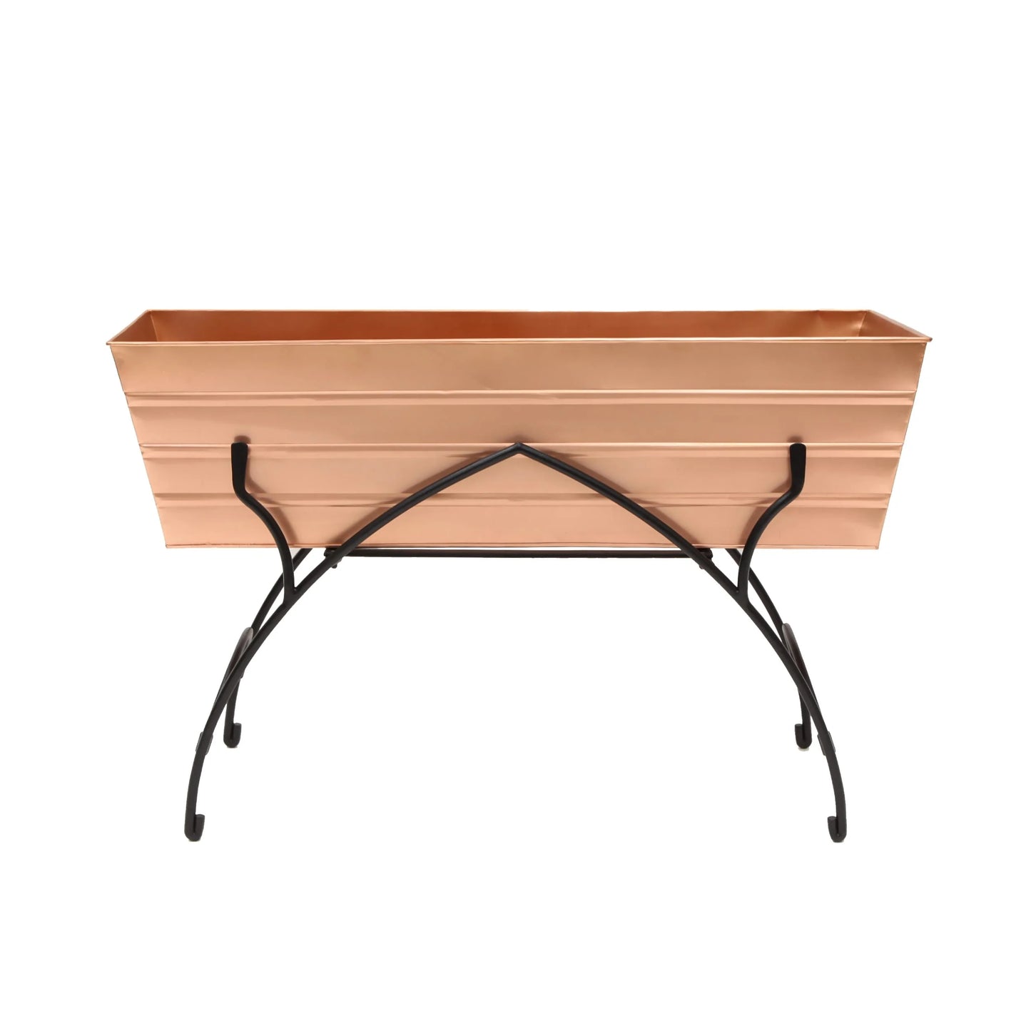 Achla Designs 35.25"L Rectangular Galvanized Steel Indoor Outdoor Large Flower Box w/Black Wrought Iron Bella Stand Copper Plated, Black Powdercoat
