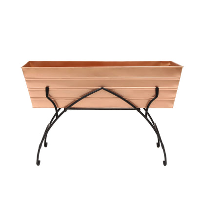 Achla Designs 35.25"L Rectangular Galvanized Steel Indoor Outdoor Large Flower Box w/Black Wrought Iron Bella Stand Copper Plated, Black Powdercoat