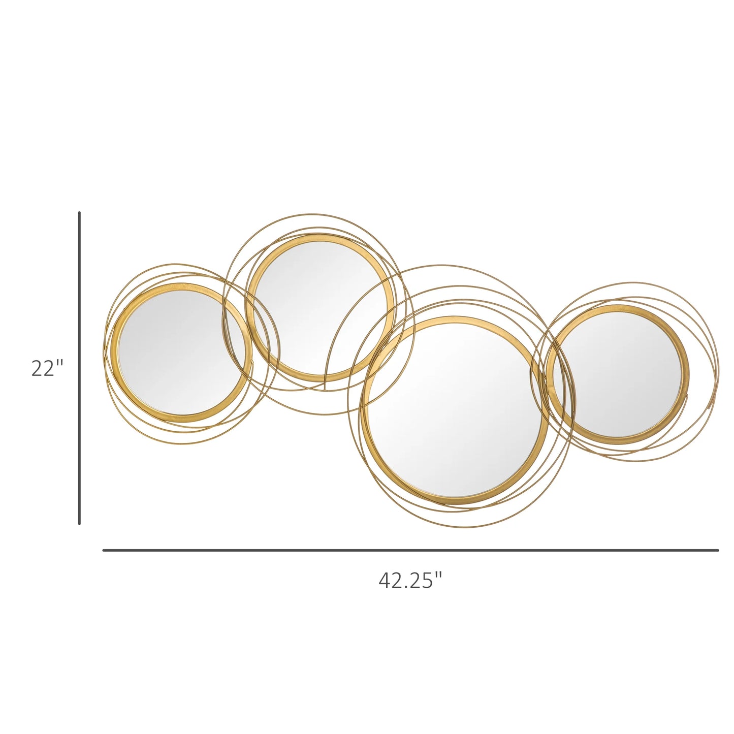 HOMCOM Metal Wall Art 42.25" in Round Wall Mirror, Gold