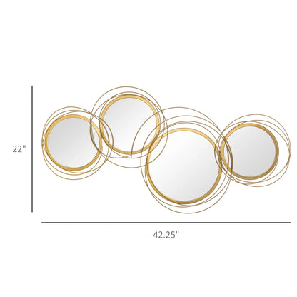 HOMCOM Metal Wall Art 42.25" in Round Wall Mirror, Gold