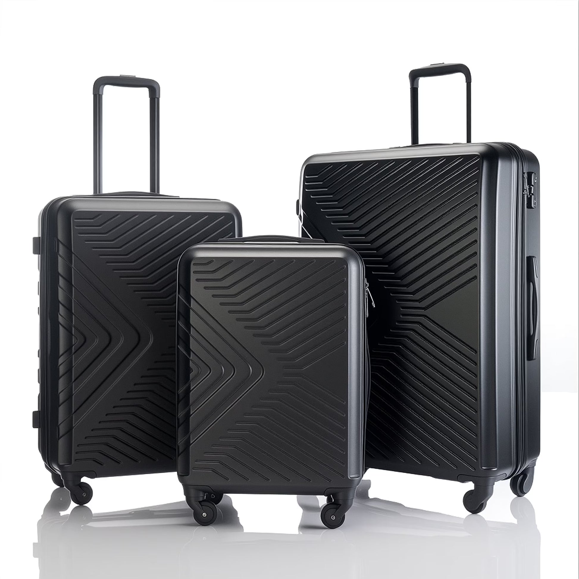 Travelhouse 3 Piece Hardshell Luggage Set Hardside Lightweight Suitcase with TSA Lock Spinner Wheels 20in24in28in.(Black)