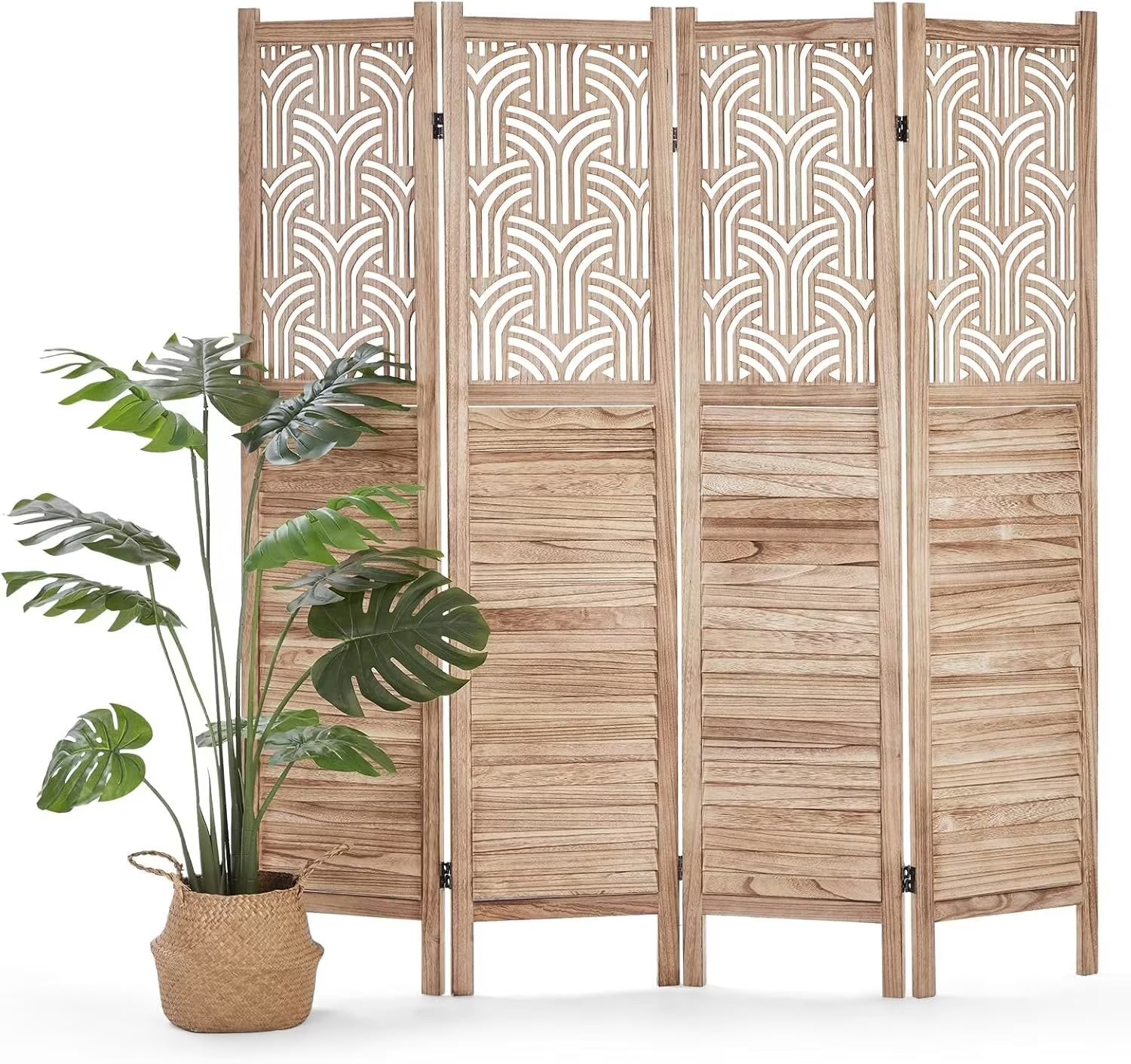 Garvee 4 Panel Wooden Room Dividers, 67" Tall Folding Portable Partition Privacy Screen, Free Assembled Freestanding Partition, Separators Divider Wall for Home Office