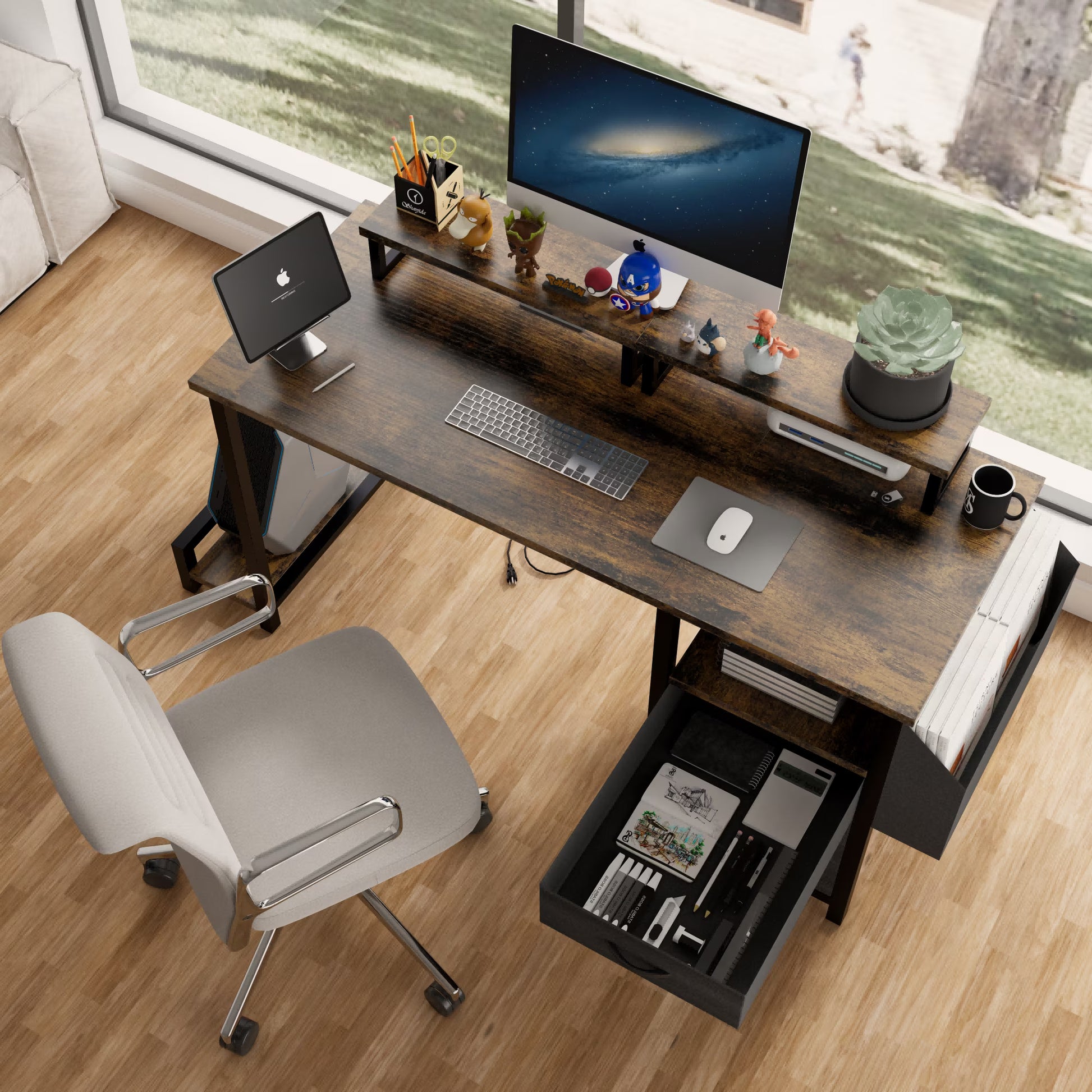 New 47.3" Computer Desk with Power Outlets, Small Home Office Desk with 3 drawers,Side Pocket, Gaming Desk, Modern Study Desk, Laptop Desk, White