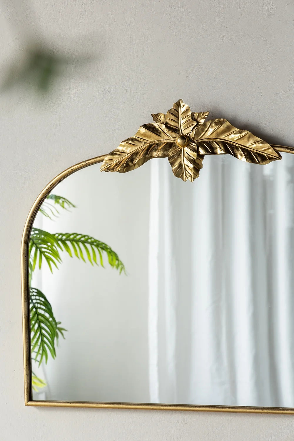 A& B Home Arched Gold Wall Mirror with Leaf Accent 39.6" x 2" x 35"