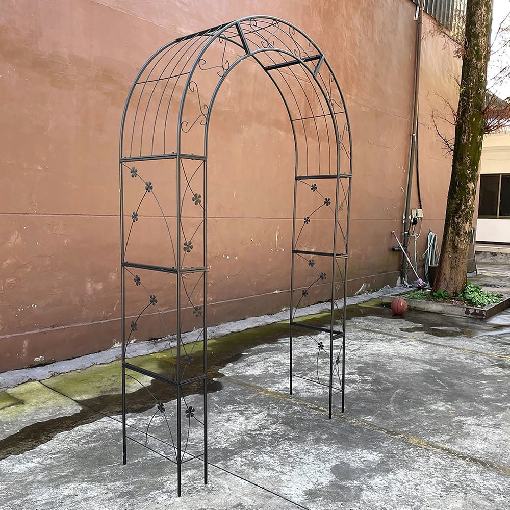 Barara King Garden Plants Arch Trellis,Metal Garden Arch with doors Garden Arbor Trellis Climbing Plants Support Arch Wedding Arch Black