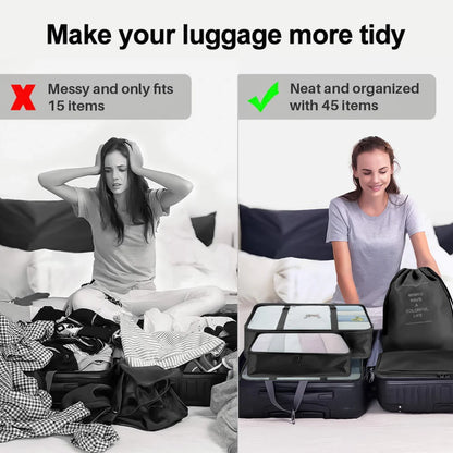 Koovon Packing Cubes for Travel, 8Pcs Travel Cubes Set Foldable Suitcase Organizer Lightweight Luggage Storage Bag, Black