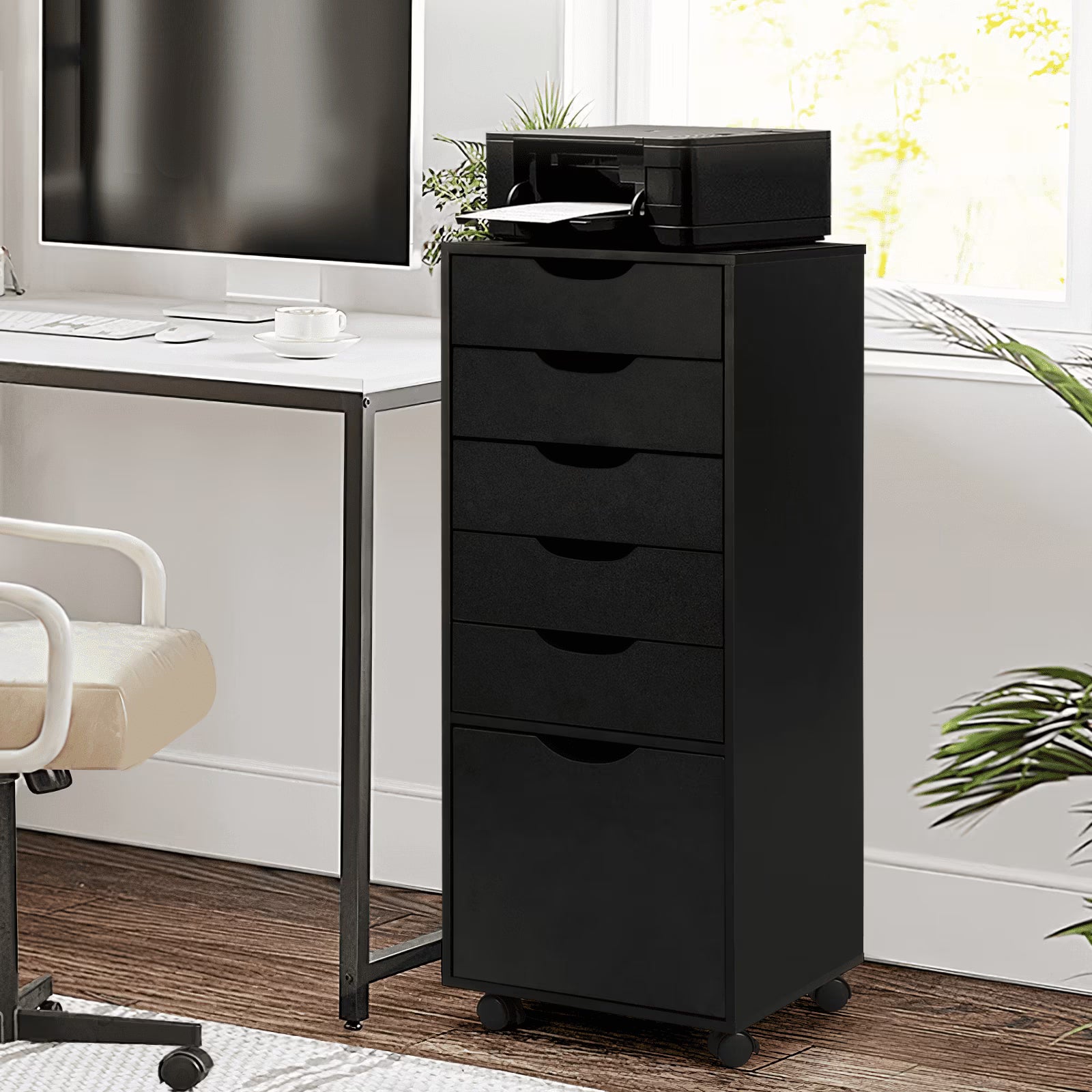 RichYa 5-Drawer Dresser with Caster Wheels, Chest of Drawers with Bottom Cabinet Storage,Storage Cabinet for Bedroom,Home Office (White)