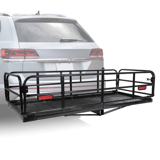 Kojem 500 Lbs Hitch Mount Cargo Carrier 60" x 24" x 14" Folding Cargo Rack Rear Luggage Basket Fits 2" Receiver for Car SUV Camping Traveling