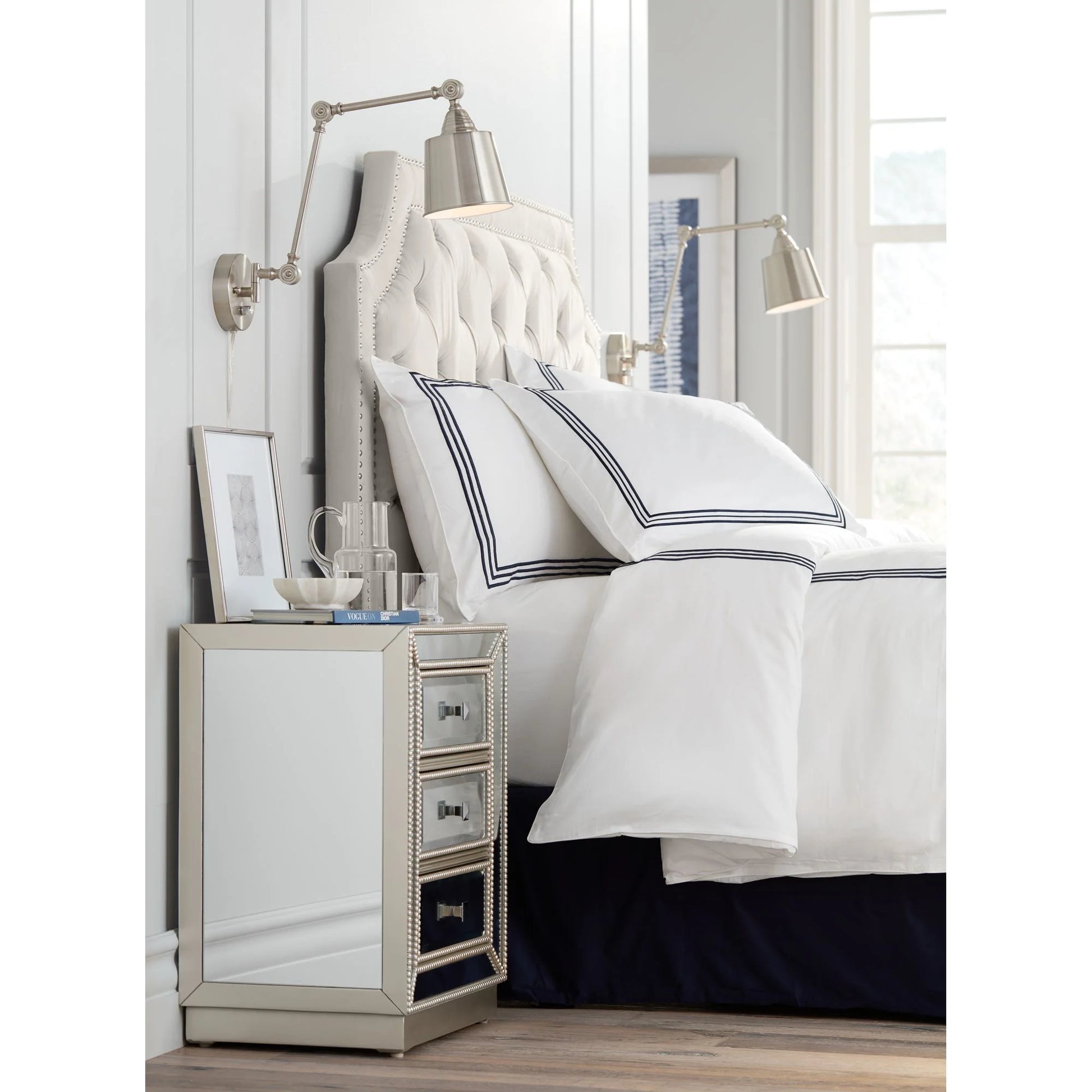 Coast to Coast Accents Modern Antique Silver Mirrored Rectangular Accent Table 20" x 15" with 3-Drawer for Living Room Bedroom