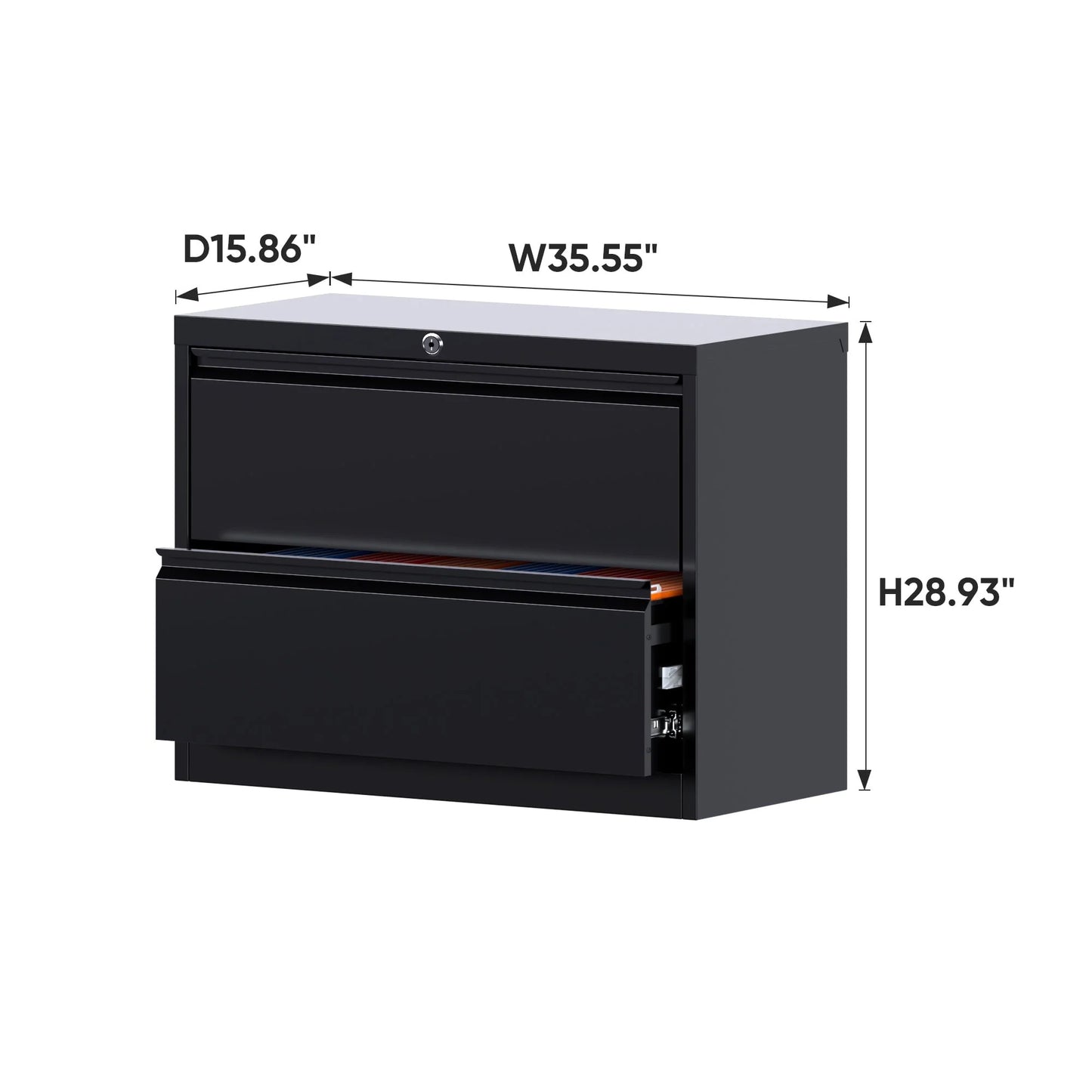 GangMei Black Metal Lateral File Storage Cabinet with 2 Drawers, Wide Filing Cabinet for Home Office, Steel File Cabinet for Legal/Letter, Assembly Required, Black