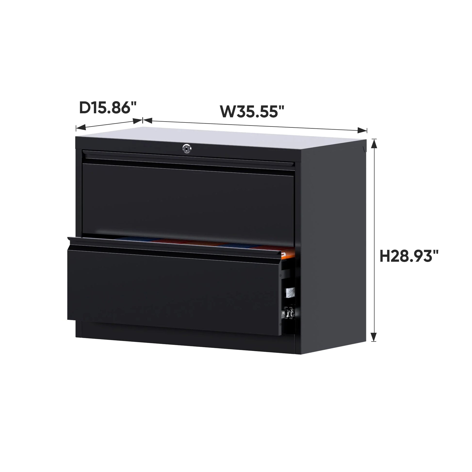 GangMei Black Metal Lateral File Storage Cabinet with 2 Drawers, Wide Filing Cabinet for Home Office, Steel File Cabinet for Legal/Letter, Assembly Required, Black