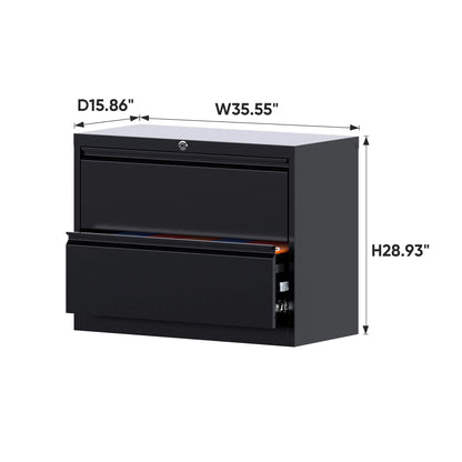 GangMei Black Metal Lateral File Storage Cabinet with 2 Drawers, Wide Filing Cabinet for Home Office, Steel File Cabinet for Legal/Letter, Assembly Required, Black