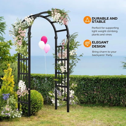 GFNXYI Vinyl Garden Arbor, PVC Wedding Arch for Ceremony Party, Garden Trellis for Climbing Plants Outdoor, Arch Backdrop Stand for Garden, Backyard, Lawn (Black)