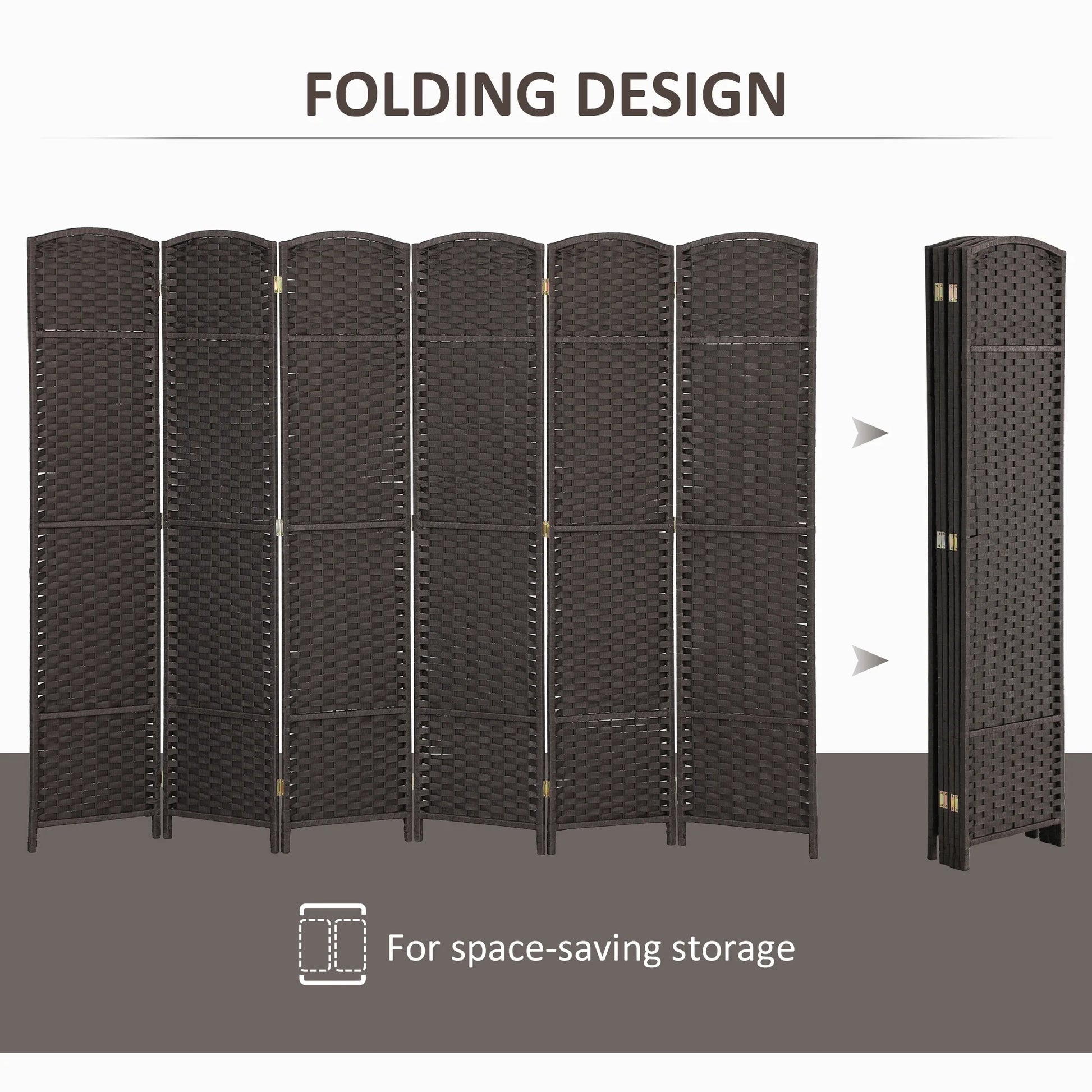 HOMCOM 6 Panel Room Divider Freestanding Folding Privacy Screen Brown