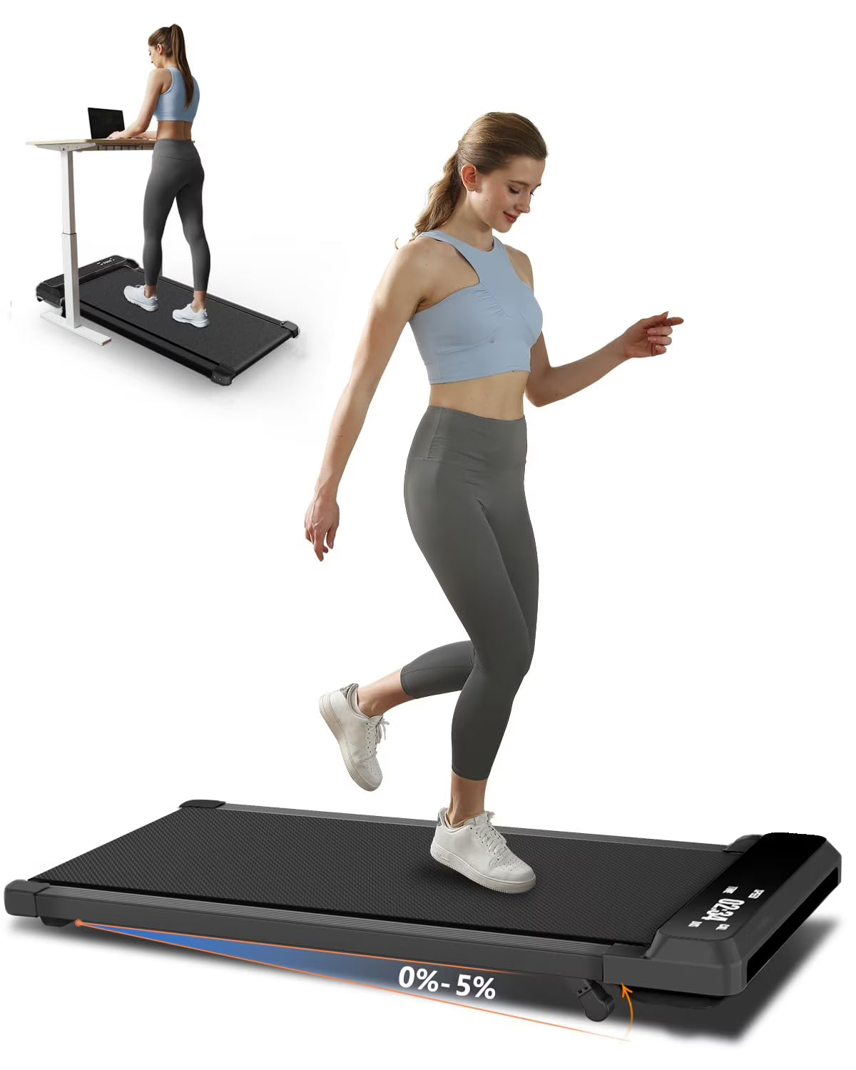 JURITS Walking Pad 2 in 1 for Walking and Jogging, Under Desk Treadmill for Home Office with Remote Control, Portable Walking Pad Treadmill Under Desk, Desk Treadmill in LED Display,Black